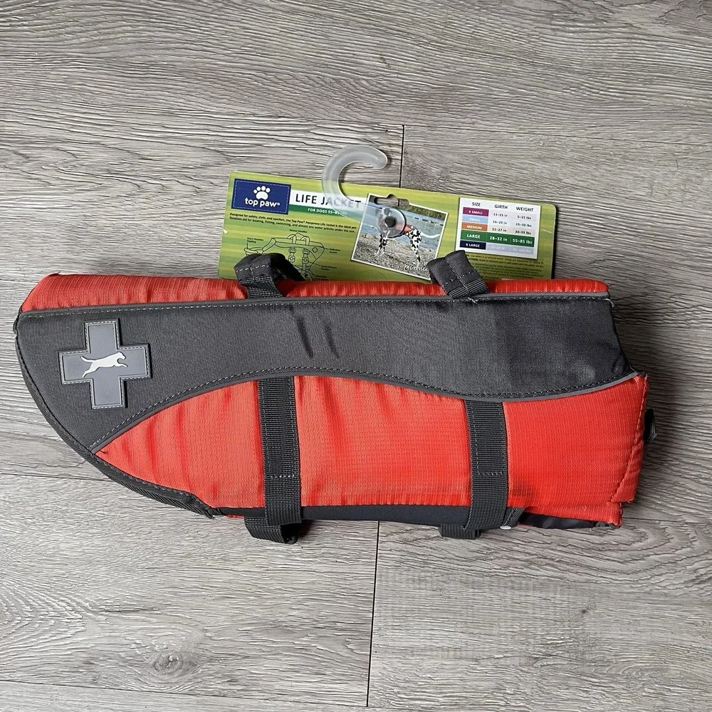 Top Paw Dog Life Jacket Orange Flotation Device Water Safety Size Large 55-85lbs